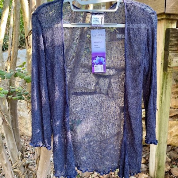 Island Tribe Knits Mesh Cardigan Midnight Navy Open Front One Size NWT - Picture 4 of 7
